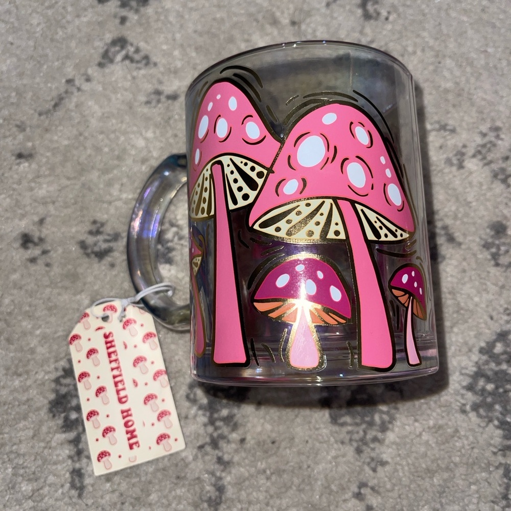 Sheffield Home Pink and iridescent Mushroom Glass Mug NWT